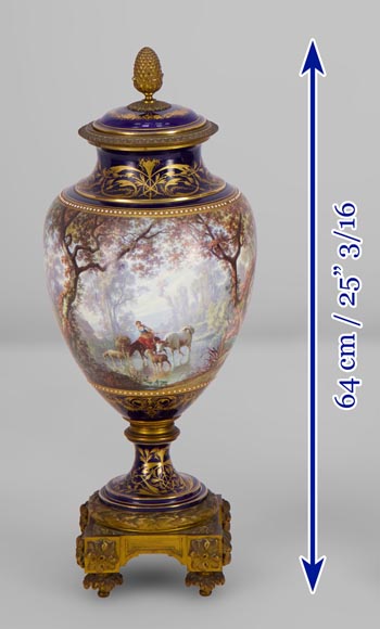 铜鎏金嵌塞弗尔瓷瓶一对，由麦歇洛（J. Machereau）绘制-7